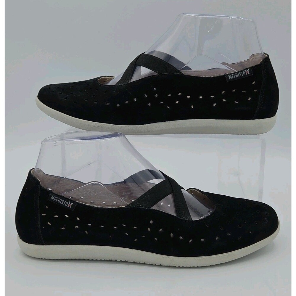 Mephisto Karla Perforated Ballet Flats Women Size 6.5 Black Suede Comfort Shoes